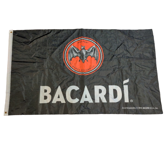 Bacardi Rum Flag Banner Black Size 36x59 2019 Spell Out Bat Logo - Picture 1 of 5